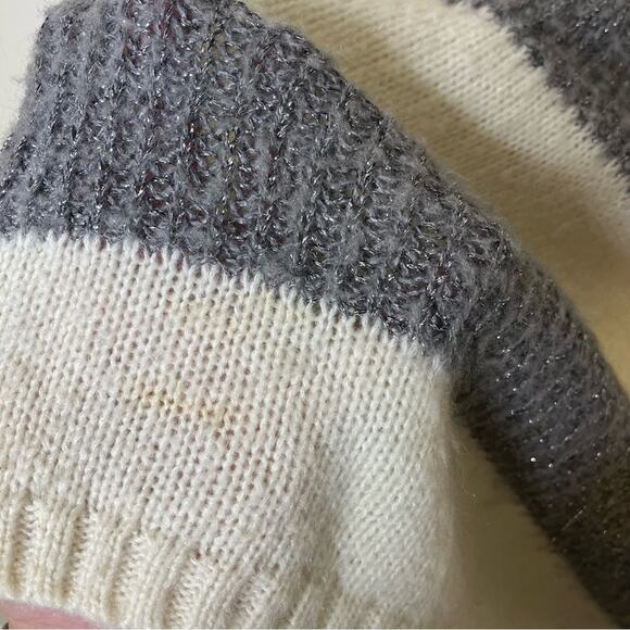 AllSaints Lou Sparkle Jumper Metallic Stripe V Neck Oversized Womens Size S - Picture 10 of 11